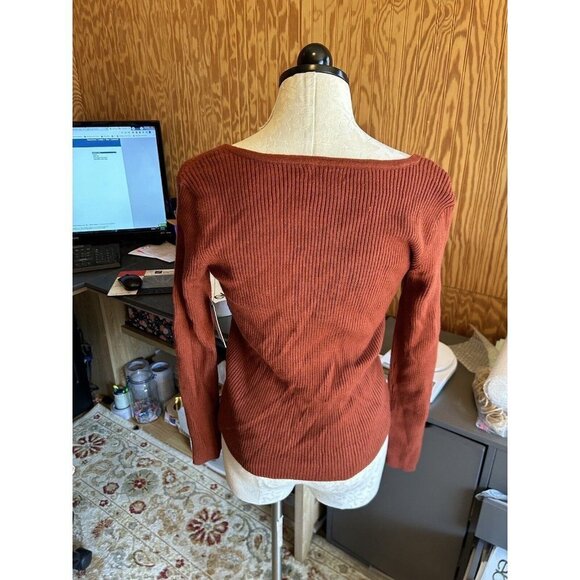 Nine West Women's Size L Cherry Merlot Sqaure Neckline Long Sleeve Sweater NWT - Picture 7 of 11